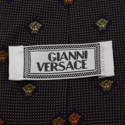 Gianni Versace Navy Blue Medusa Print Silk Tie 