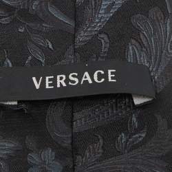 Pre Owned Versace Black Floral Silk Jacquard Tie