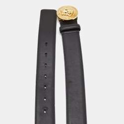 Pre Owned Versace Black Leather Medusa Head Buckle Belt 115CM