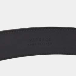 Pre Owned Versace Black Leather Medusa Head Buckle Belt 115CM