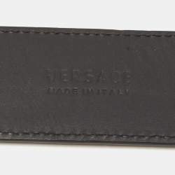 Pre Owned Versace Black Barocco Embossed Leather Medusa Buckle Belt 90CM