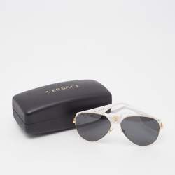 Pre Owned Versace White/Gold Baroque Aviator Sunglasses