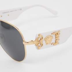 Pre Owned Versace White/Gold Baroque Aviator Sunglasses