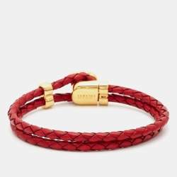 Pre Owned Versace Medusa Braided Leather Gold Tone Bracelet