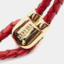 Pre Owned Versace Medusa Braided Leather Gold Tone Bracelet