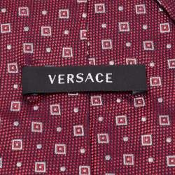 Versace Burgundy Geometric Pattern Silk Tie