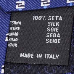 Pre Owned Versace Blue Diagonal Greek Pattern Silk Tie