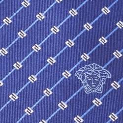 Pre Owned Versace Blue Diagonal Greek Pattern Silk Tie