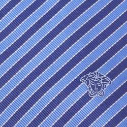 Versace Blue Diagonal Striped Silk Tie