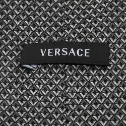 Pre Owned Versace Grey Diamond Pattern Silk Tie