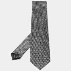 Pre Owned Versace Grey Diamond Pattern Silk Tie