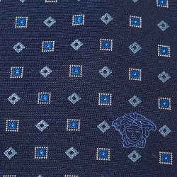 Versace Blue Square Pattern Jacquard Silk Tie