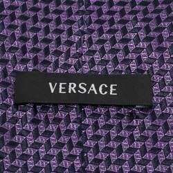 Pre Owned Versace Navy Blue Jacquard Silk Tie