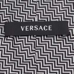 Versace Monochrome Zig Zag Pattern Silk Tie