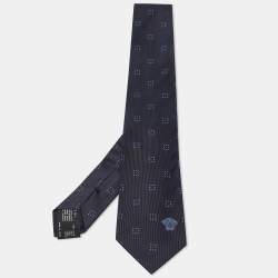 Versace Navy Blue Dotted Square Patterned Silk Tie 