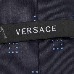 Versace Navy Blue Dotted Square Patterned Silk Tie 