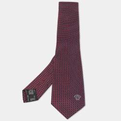 Versace Navy Blue/Red Patterned Jacquard Silk Tie