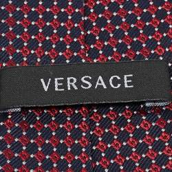 Versace Navy Blue/Red Patterned Jacquard Silk Tie