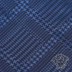 Versace Blue Diagonal Check Patterned Silk Tie 