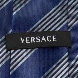 Versace Blue Diagonal Striped Silk Tie