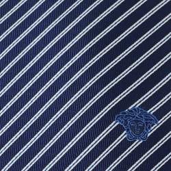 Versace Dark Blue Contrast Diagonal Striped Silk Tie