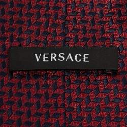 Pre Owned Versace Red/Navy Blue Patterned Silk Tie