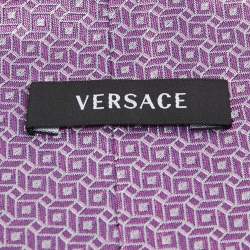 Pre Owned Versace Purple Patterned Silk Medusa Head Detail Tie