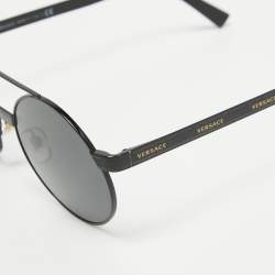 Pre Owned Versace Black VE 2210 Round Sunglasses