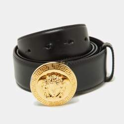 Versace Black Leather Medussa Head Buckle Belt 95CM