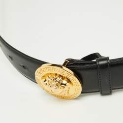 Versace Black Leather Medussa Head Buckle Belt 95CM