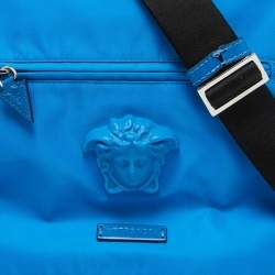 Pre Owned Versace Blue Nylon La Medusa Flap Messenger Bag