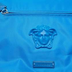 Pre Owned Versace Blue Nylon La Medusa Flap Messenger Bag