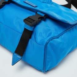 Pre Owned Versace Blue Nylon La Medusa Flap Messenger Bag