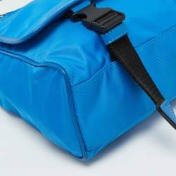 Pre Owned Versace Blue Nylon La Medusa Flap Messenger Bag