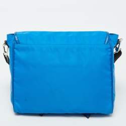 Pre Owned Versace Blue Nylon La Medusa Flap Messenger Bag