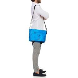 Pre Owned Versace Blue Nylon La Medusa Flap Messenger Bag