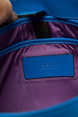 Pre Owned Versace Blue Nylon La Medusa Flap Messenger Bag