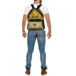 Pre Owned Versace Black/Yellow Baroque Nylon and Leather Medusa Backpack