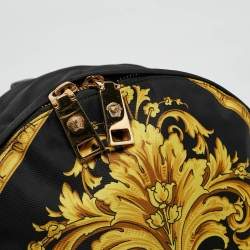 Pre Owned Versace Black/Yellow Baroque Nylon and Leather Medusa Backpack