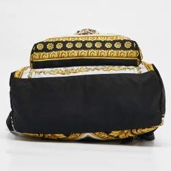 Pre Owned Versace Black/Yellow Baroque Nylon and Leather Medusa Backpack