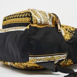 Pre Owned Versace Black/Yellow Baroque Nylon and Leather Medusa Backpack