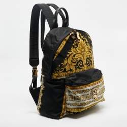 Pre Owned Versace Black/Yellow Baroque Nylon and Leather Medusa Backpack