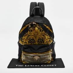 Pre Owned Versace Black/Yellow Baroque Nylon and Leather Medusa Backpack