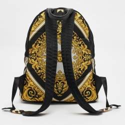 Pre Owned Versace Black/Yellow Baroque Nylon and Leather Medusa Backpack