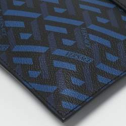 Versace Blue/Black La Greca Printed Coated Canvas and Leather Wristlet Pouch