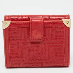Pre Owned Versace Red Quilted Leather Lock Trifold Wallet
