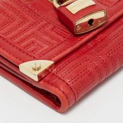 Pre Owned Versace Red Quilted Leather Lock Trifold Wallet