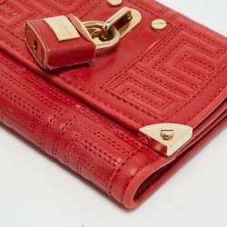 Pre Owned Versace Red Quilted Leather Lock Trifold Wallet