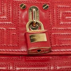 Pre Owned Versace Red Quilted Leather Lock Trifold Wallet