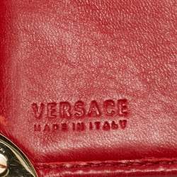 Pre Owned Versace Red Quilted Leather Lock Trifold Wallet